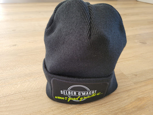 Wintermütze mit Schriftzug "selber g´macht"  (grau)