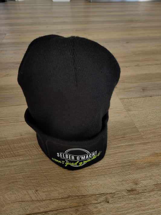 Wintermütze mit Schriftzug "selber g´macht" (schwarz)
