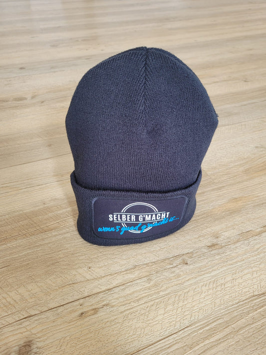 Wintermütze mit Schriftzug "selber g´macht"  (blau)