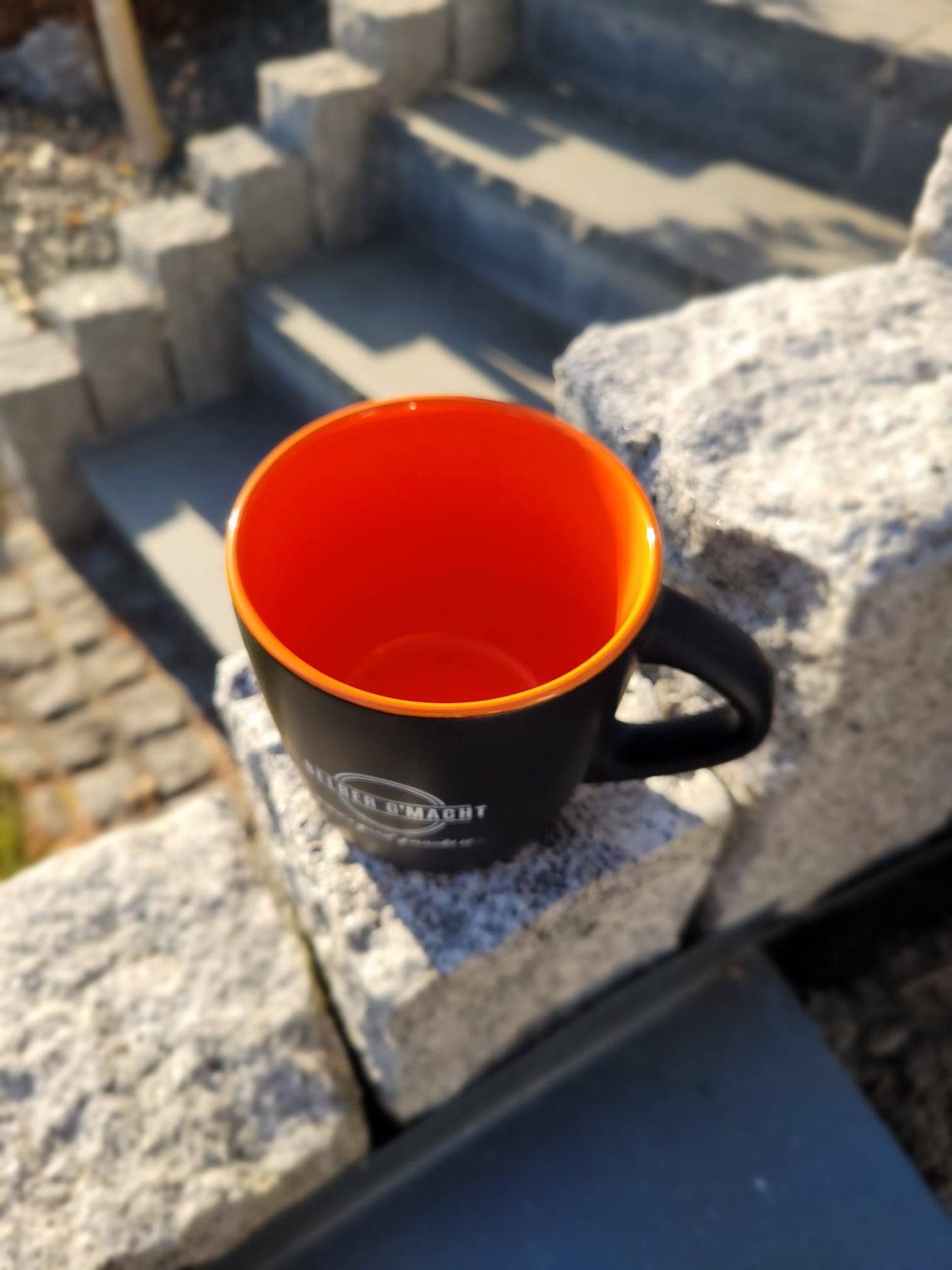 Tassen mit Logo SELBER G`MACHT wenn´s guad g´macht is... Innen Orange 🍊