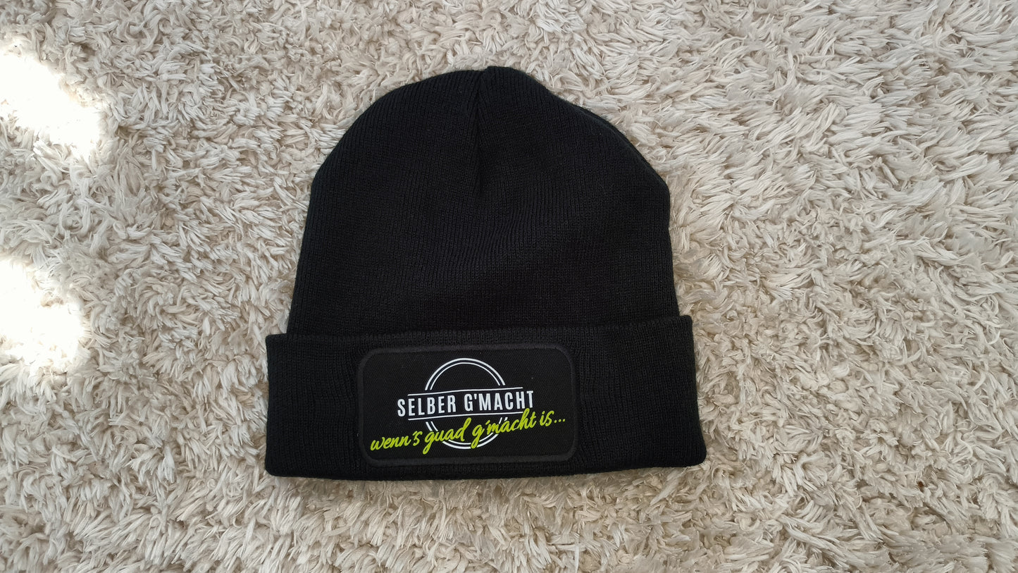 Wintermütze mit Schriftzug "selber g´macht" (schwarz)