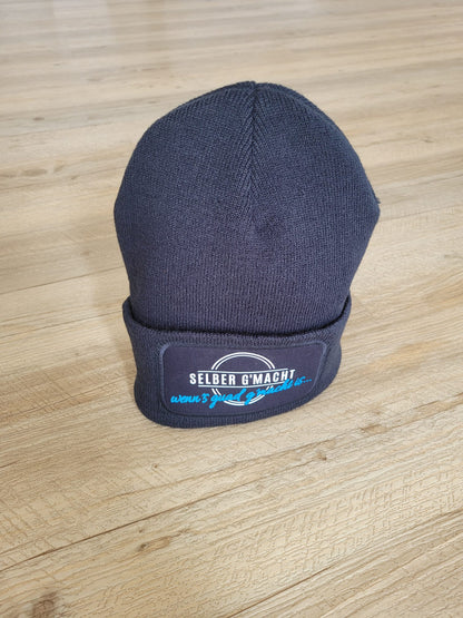 Wintermütze mit Schriftzug "selber g´macht"  (blau)